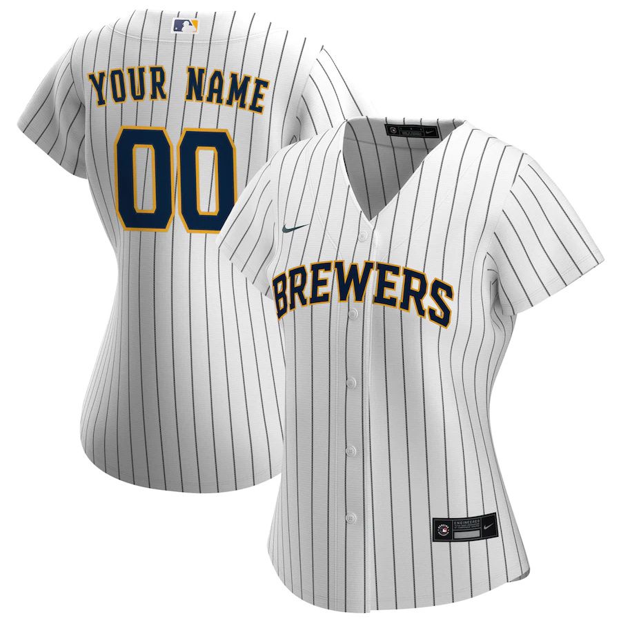 Cheap Womens Milwaukee Brewers Nike White Navy Alternate Official Replica Custom MLB Jerseys